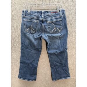 Vigoss Jeans Womens 9/10 Blue Capri Thick Stitch Distressed Rockabilly Biker